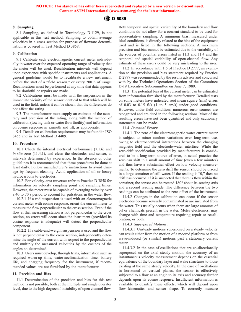 ASTM D5089-95(1999) - Standard Test Method for Velocity Measurements of Water in Open Channels with Electromagnetic Current Meters