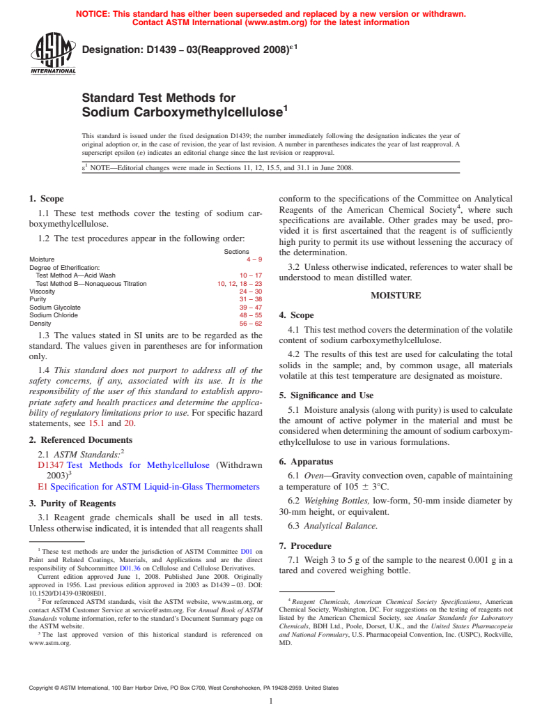 ASTM D1439-03(2008)e1 - Standard Test Methods for  Sodium Carboxymethylcellulose