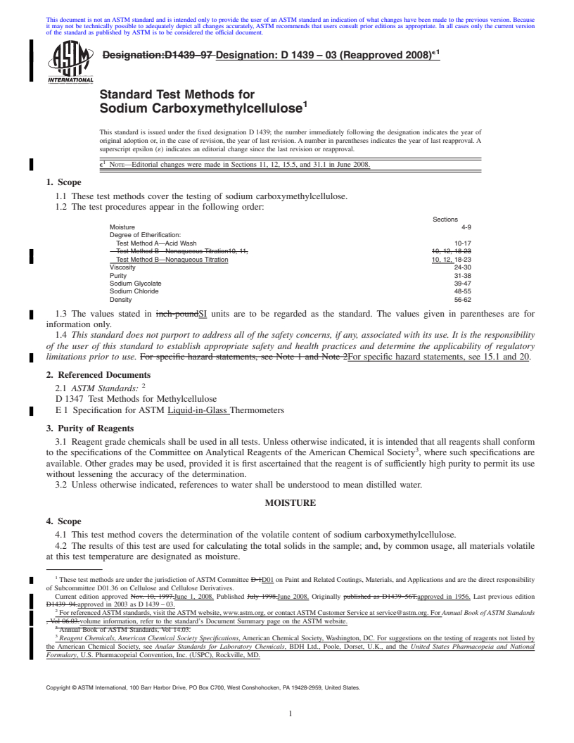 REDLINE ASTM D1439-03(2008)e1 - Standard Test Methods for  Sodium Carboxymethylcellulose