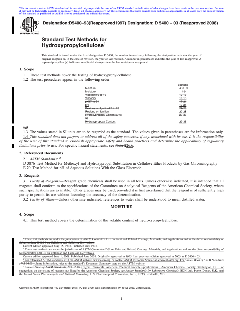 REDLINE ASTM D5400-03(2008) - Standard Test Methods for Hydroxypropylcellulose