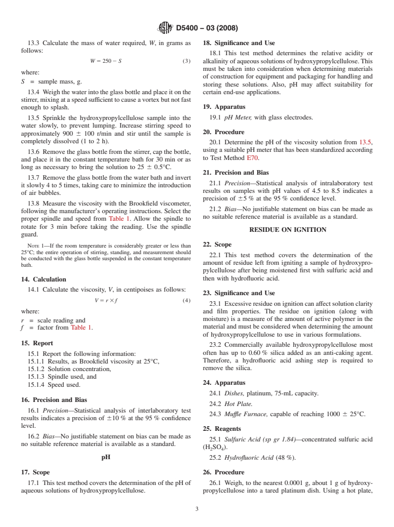 ASTM D5400-03(2008) - Standard Test Methods for Hydroxypropylcellulose