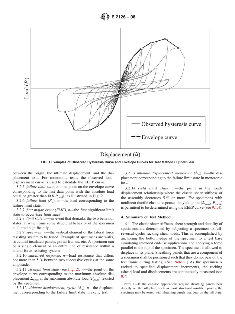 ASTM E2126-08 - Standard Test Methods for Cyclic (Reversed) Load Test for Shear Resistance of Vertical Elements of the Lateral Force Resisting Systems for Buildings