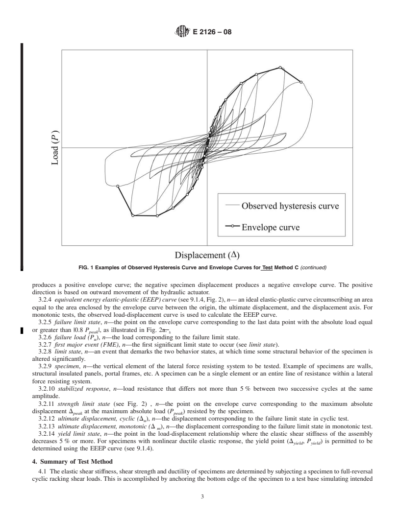 REDLINE ASTM E2126-08 - Standard Test Methods for Cyclic (Reversed) Load Test for Shear Resistance of Vertical Elements of the Lateral Force Resisting Systems for Buildings