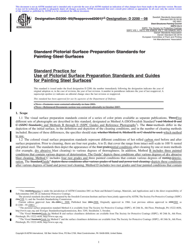 REDLINE ASTM D2200-08 - Standard Practice for Use of Pictorial Surface Preparation Standards and Guides for Painting  Steel Surfaces