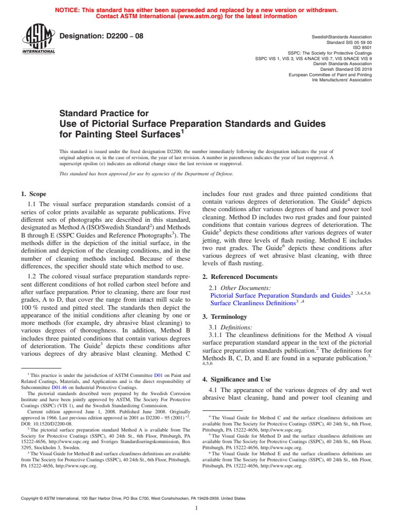 ASTM D2200-08 - Standard Practice for Use of Pictorial Surface Preparation Standards and Guides for Painting  Steel Surfaces