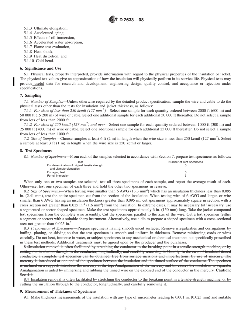 REDLINE ASTM D2633-08 - Standard Test Methods for  Thermoplastic Insulations and Jackets for Wire and Cable