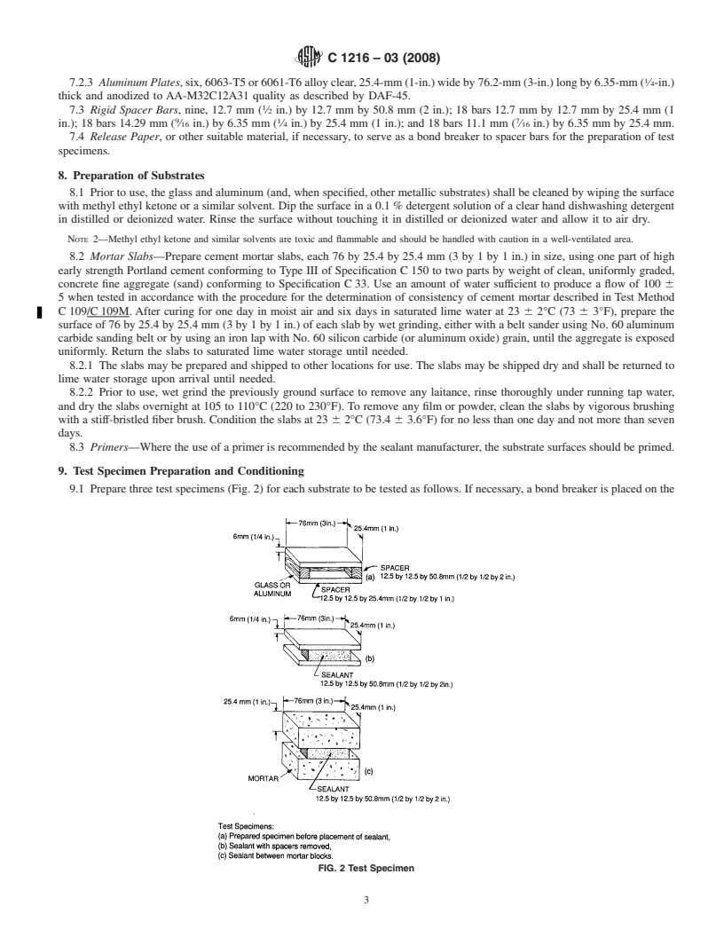 REDLINE ASTM C1216-03(2008) - Standard Test Method for Adhesion and Cohesion of One-Part Elastomeric Solvent Release Sealants