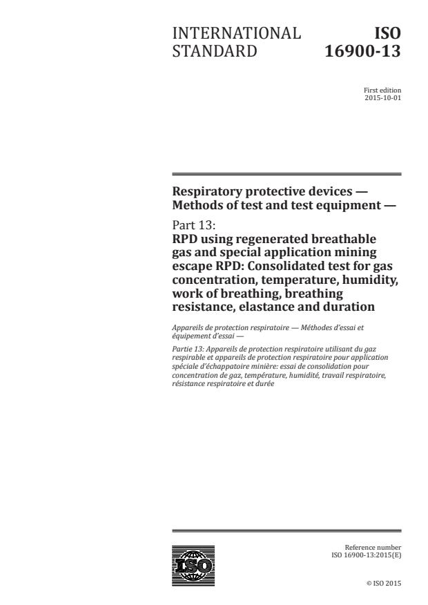 ISO 16900-13:2015 - Respiratory protective devices -- Methods of test and test equipment