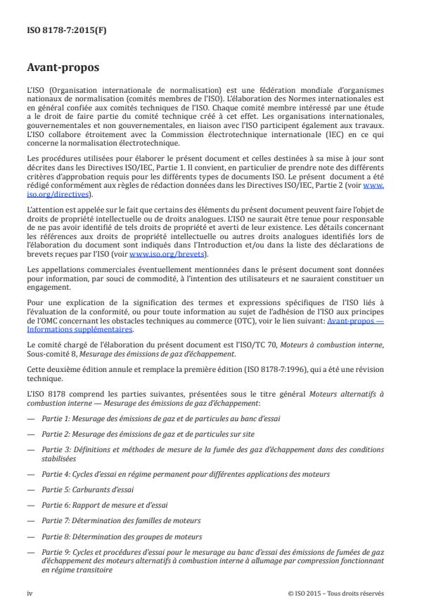ISO 8178-7:2015 ISO 8178-7:2015 - Moteurs alternatifs a combustion interne -- Mesurage des émissions de gaz d'échappement - Page 4 preview