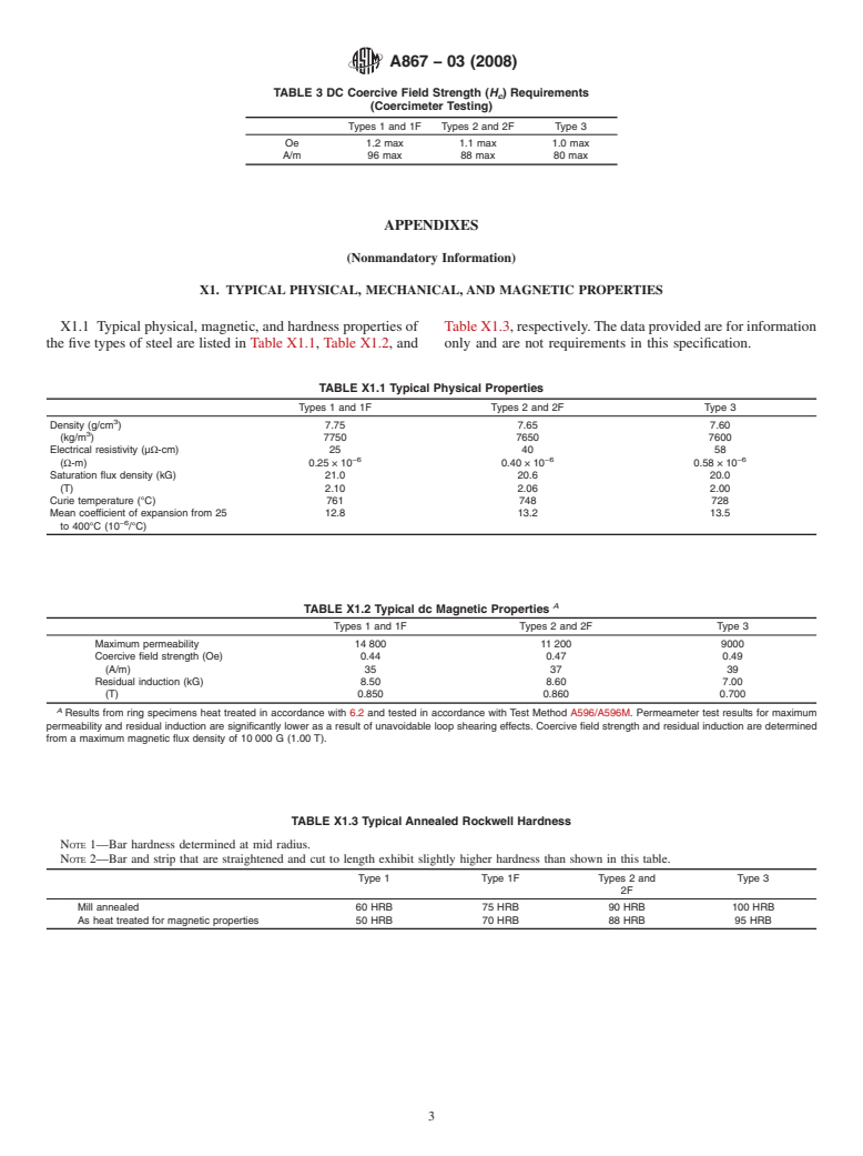 ASTM A867-03(2008) - Standard Specification for Iron-Silicon Relay Steels