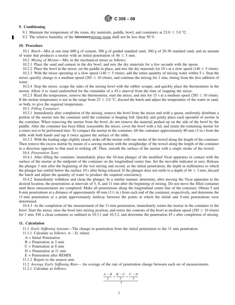 REDLINE ASTM C359-08 - Standard Test Method for  Early Stiffening of Hydraulic Cement (Mortar Method)