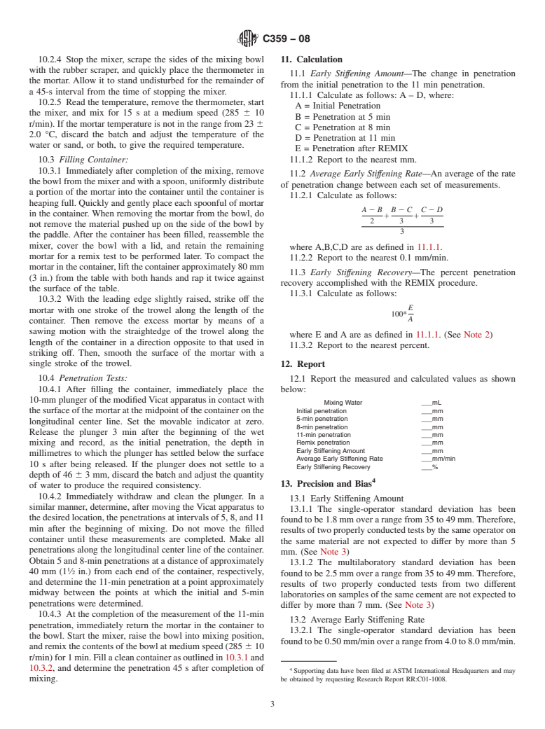 ASTM C359-08 - Standard Test Method for  Early Stiffening of Hydraulic Cement (Mortar Method)