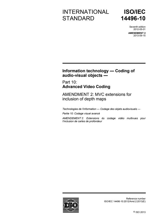 ISO/IEC 14496-10:2012/Amd 2:2013 - MVC extensions for inclusion of depth maps
