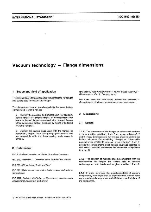 ISO 1609:1986 - Vacuum technology -- Flange dimensions
