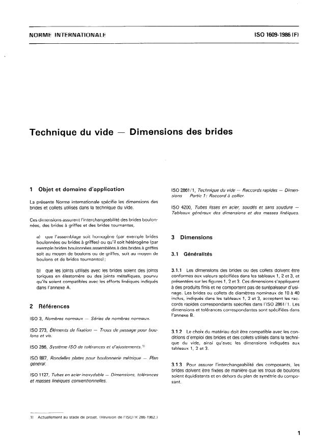 ISO 1609:1986 - Technique du vide -- Dimensions des brides