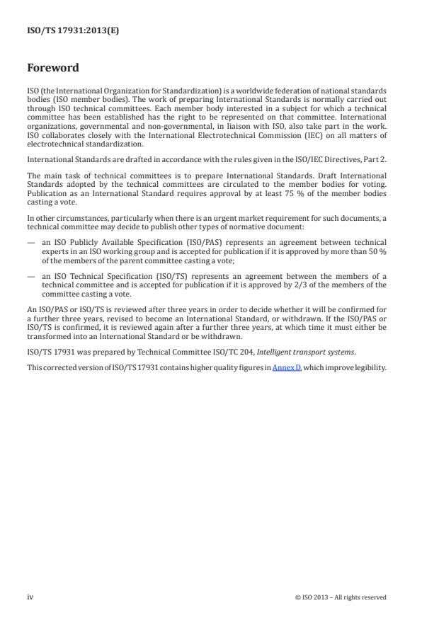 ISO/TS 17931:2013 ISO/TS 17931:2013 - Intelligent transport systems -- Extension of map database specifications for Local Dynamic Map for applications of Cooperative ITS - Page 4 preview