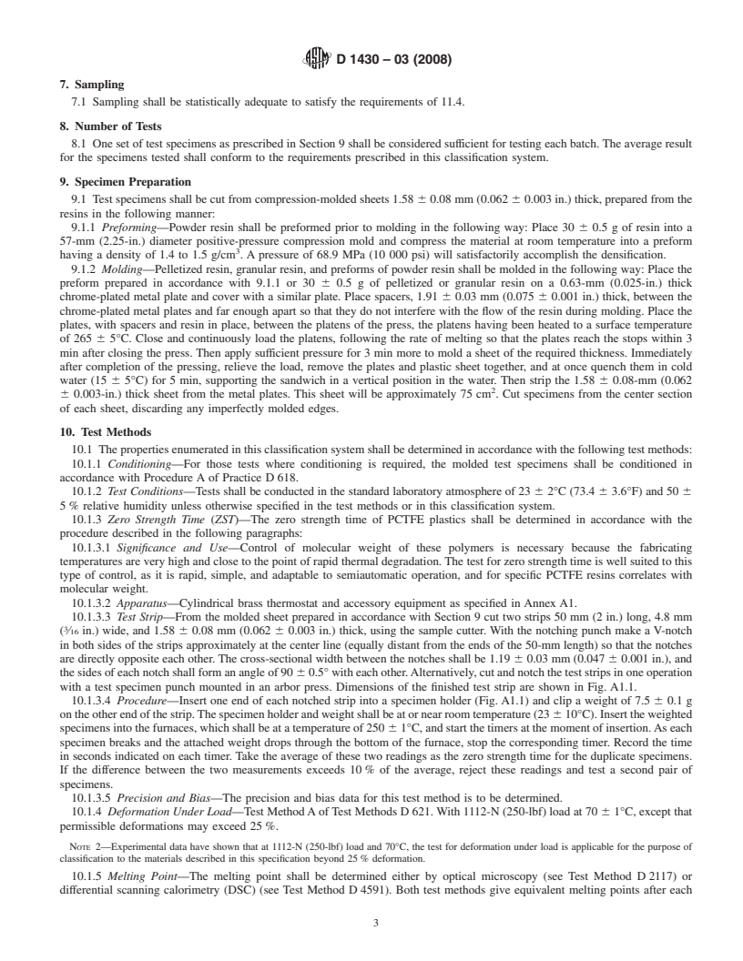 REDLINE ASTM D1430-03(2008) - Standard Classification System for  Polychlorotrifluoroethylene (PCTFE) Plastics