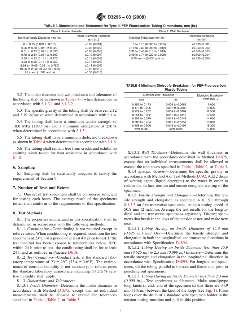 ASTM D3296-03(2008) - Standard Specification for FEP-Fluorocarbon Tube