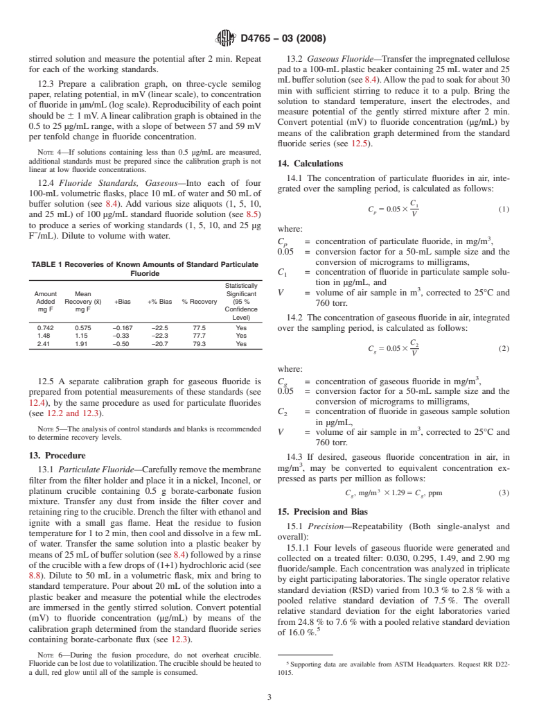 ASTM D4765-03(2008) - Standard Test Method for Fluorides in Workplace Atmospheres