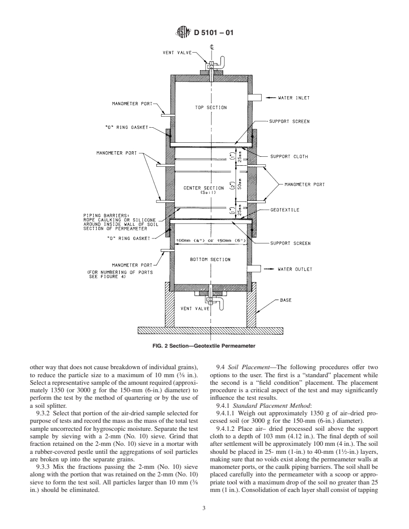 ASTM D5101-01 - Standard Test Method for Measuring the Soil-Geotextile System Clogging Potential by the Gradient Ratio