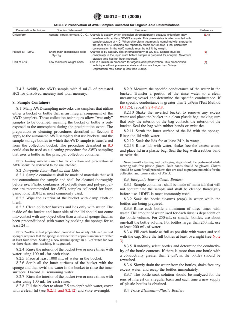 ASTM D5012-01(2008) - Standard Guide for Preparation of Materials Used for the Collection and Preservation of Atmospheric Wet Deposition