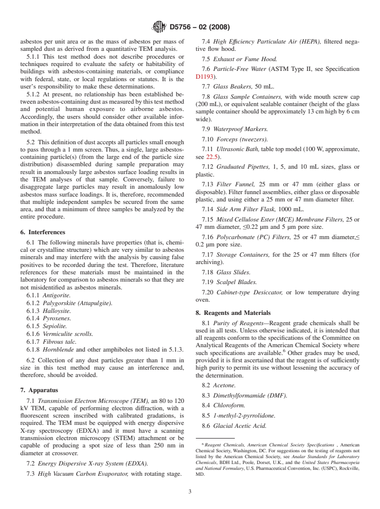 ASTM D5756-02(2008) - Standard Test Method for  Microvacuum Sampling and Indirect Analysis of Dust by Transmission Electron Microscopy for Asbestos Mass Surface Loading (Withdrawn 2017)