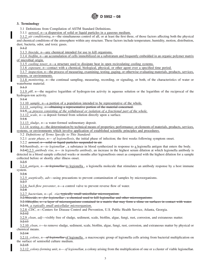 REDLINE ASTM D5952-08 - Standard Guide for the Inspection of Water Systems for Legionella and the Investigation of Possible Outbreaks of Legionellosis (Legionnaires' Disease or Pontiac Fever)