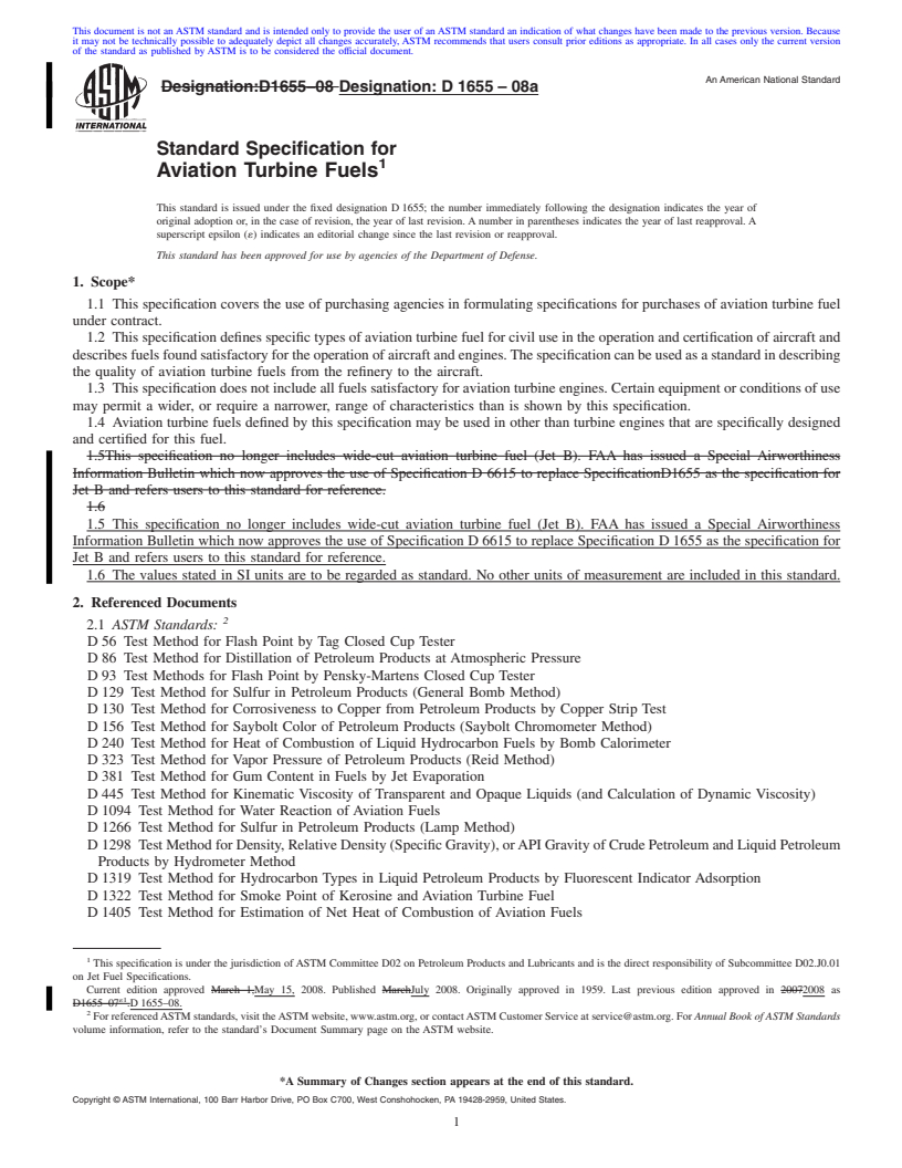 REDLINE ASTM D1655-08a - Standard Specification for Aviation Turbine Fuels