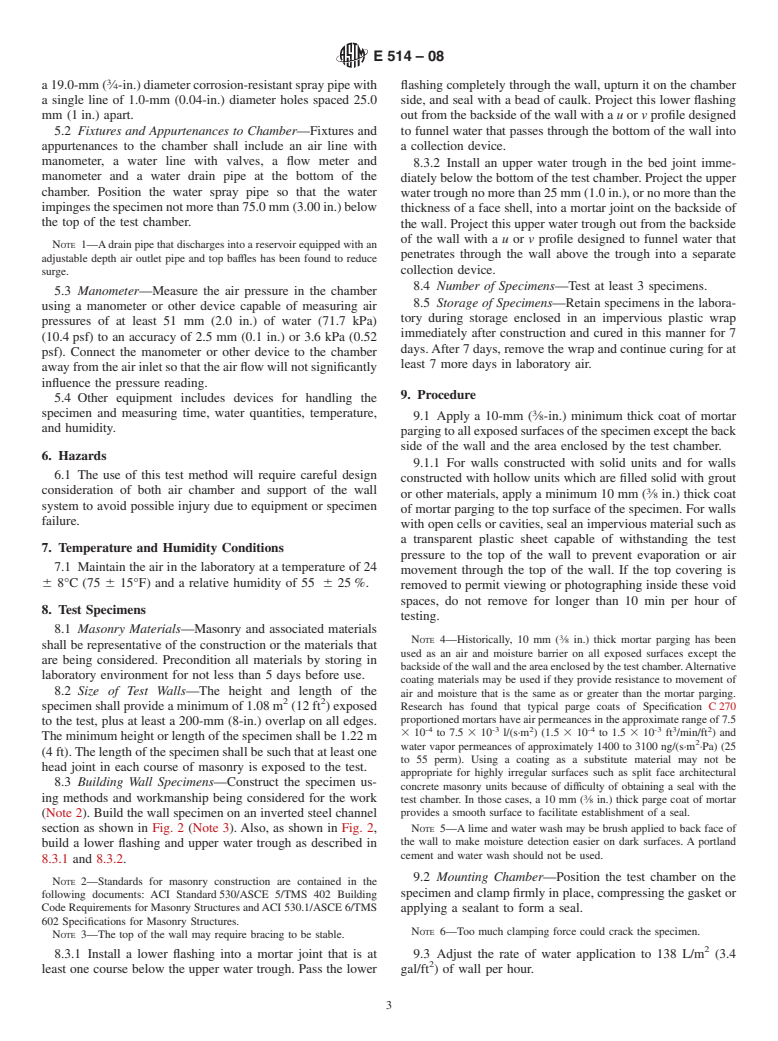 ASTM E514-08 - Standard Test Method for  Water Penetration and Leakage Through Masonry