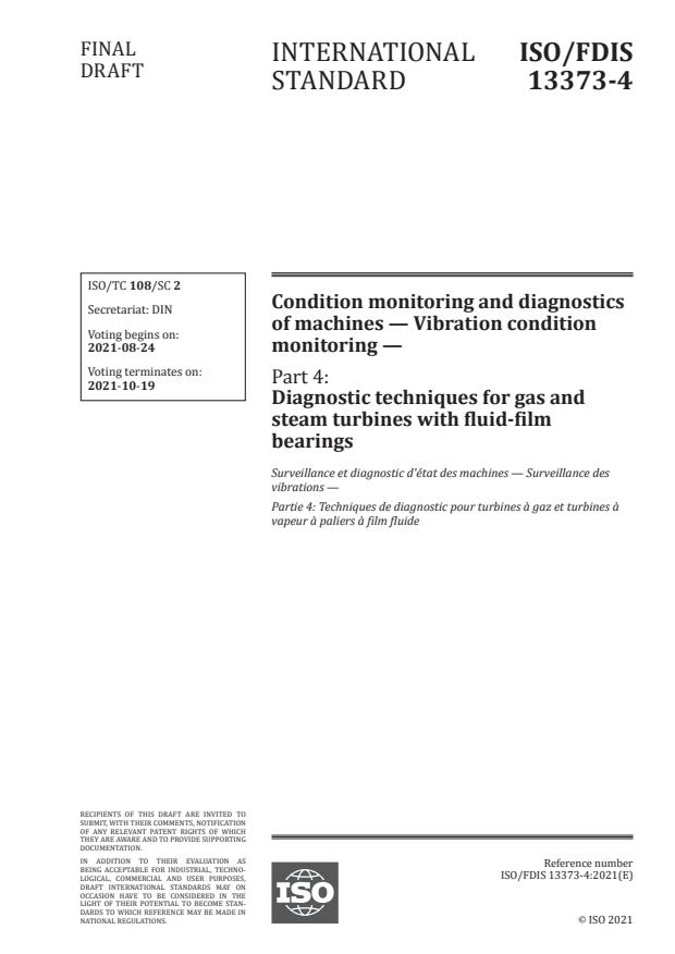 ISO/FDIS 13373-4:Version 21-avg-2021 - Condition monitoring and diagnostics of machines -- Vibration condition monitoring