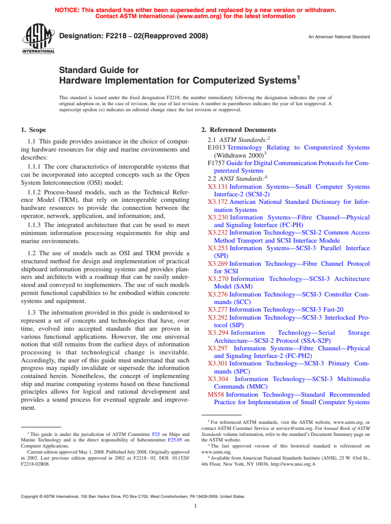 ASTM F2218-02(2008) - Standard Guide for Hardware Implementation for Computerized Systems