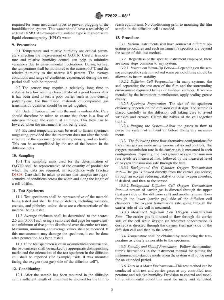 ASTM F2622-08e1 - Standard Test Method for Oxygen Gas Transmission Rate Through Plastic Film and Sheeting Using Various Sensors