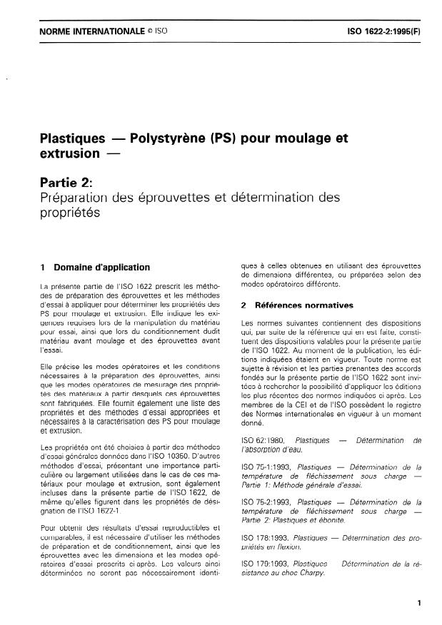 ISO 1622-2:1995 - Plastiques -- Polystyrene (PS) pour moulage et extrusion