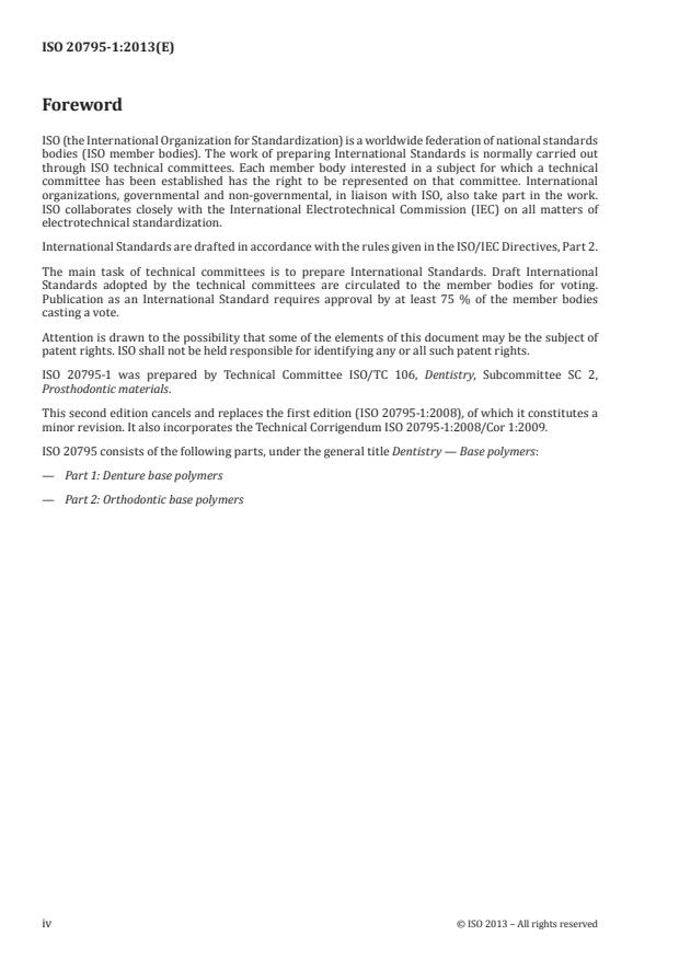 ISO 20795-1:2013 ISO 20795-1:2013 - Dentistry -- Base polymers - Page 4 preview