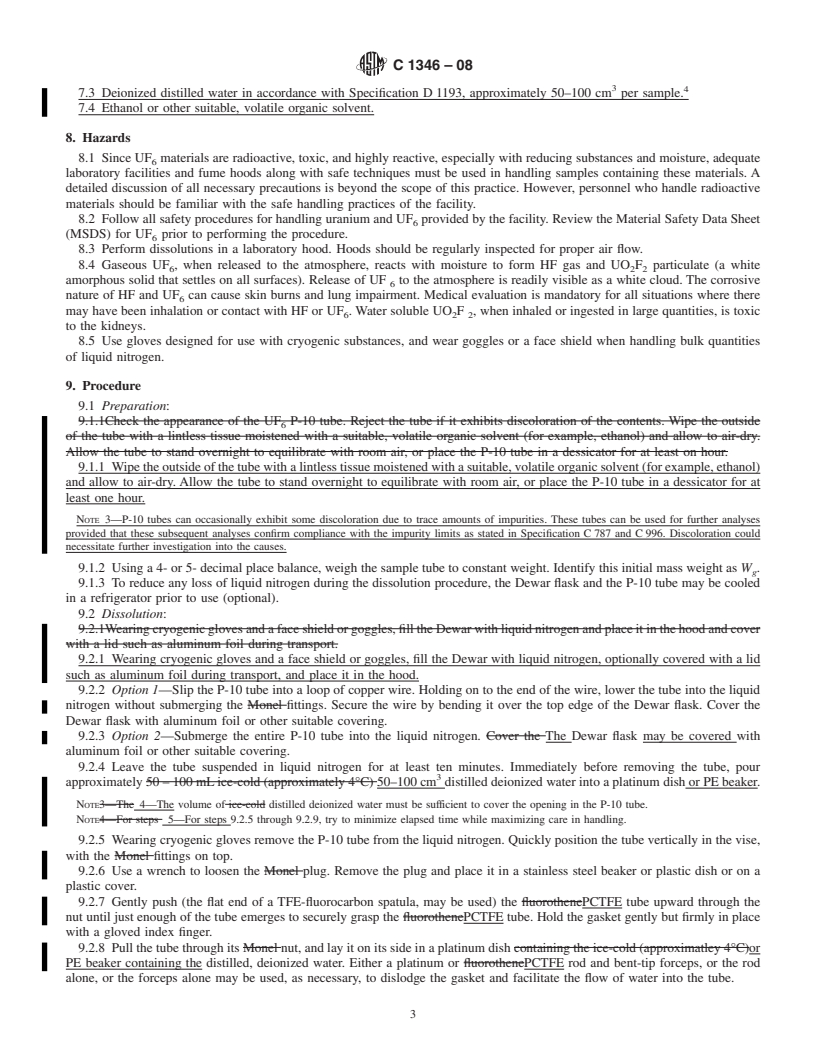 REDLINE ASTM C1346-08 - Standard Practice for  Dissolution of UF<sub>6</sub> from P-10 Tubes