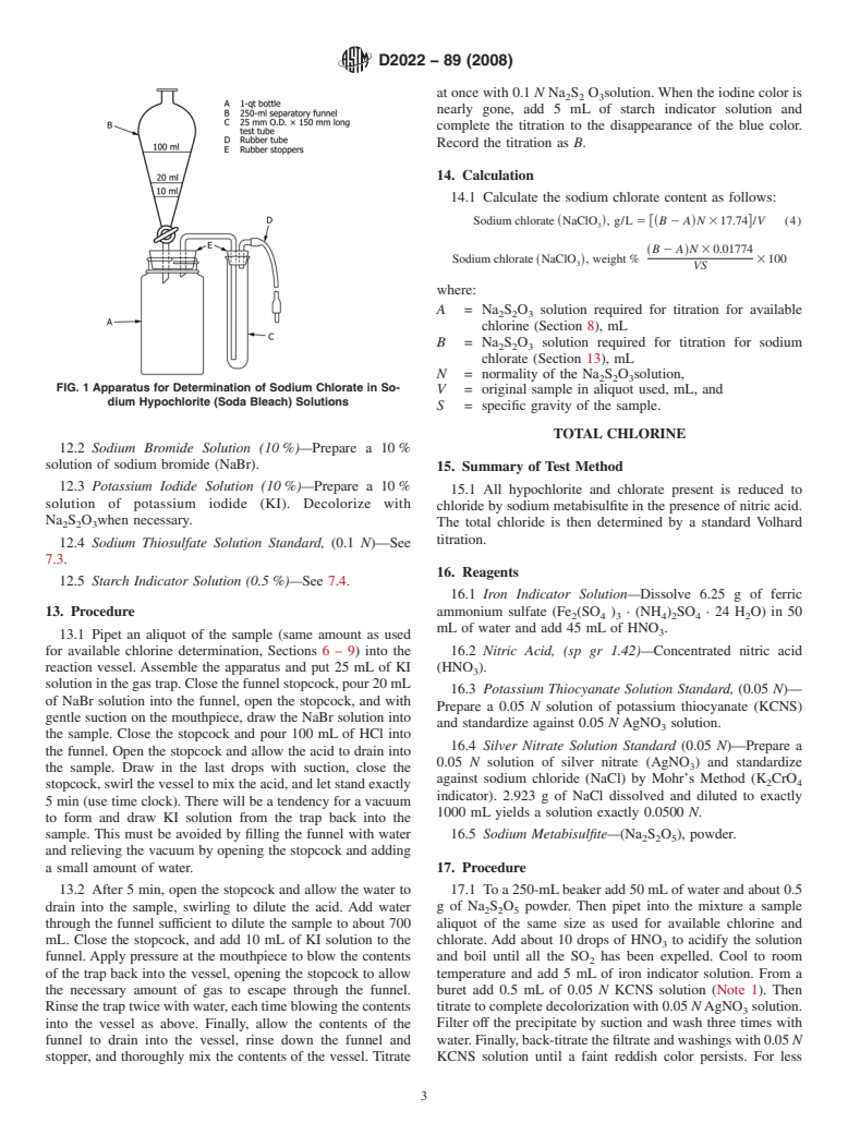 ASTM D2022-89(2008) - Standard Test Methods of  Sampling and Chemical Analysis of Chlorine-Containing Bleaches