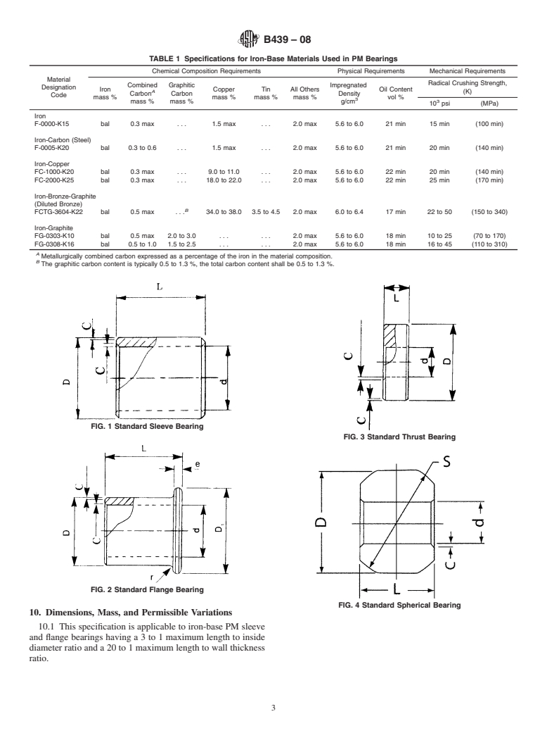 ASTM B439-08 - Standard Specification for Iron-Base Powder Metallurgy (PM) Bearings (Oil-Impregnated)