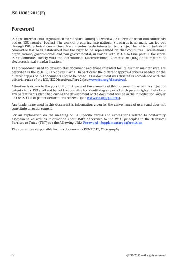 ISO 18383:2015 ISO 18383:2015 - Photography -- Digital cameras -- Specification guideline - Page 4 preview