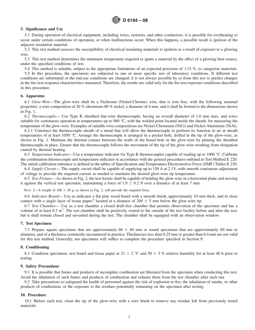 REDLINE ASTM D6194-08 - Standard Test Method for Glow-Wire Ignition of Materials