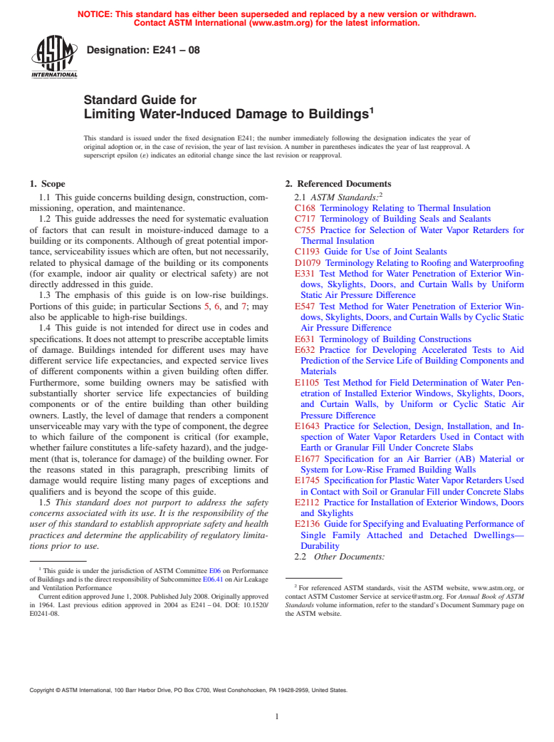 ASTM E241-08 - Standard Guide for Limiting Water-Induced Damage to Buildings