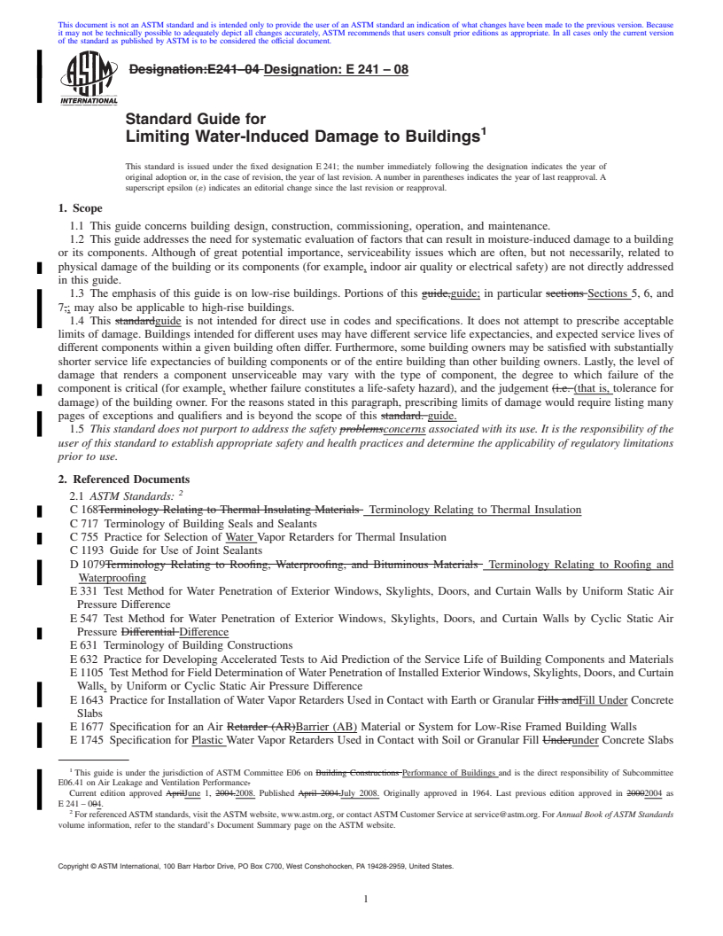 REDLINE ASTM E241-08 - Standard Guide for Limiting Water-Induced Damage to Buildings