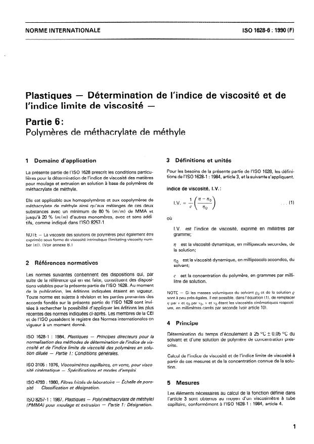 ISO 1628-6:1990 ISO 1628-6:1990 - Plastiques -- Détermination de l'indice de viscosité et de l'indice limite de viscosité - Page 3 preview