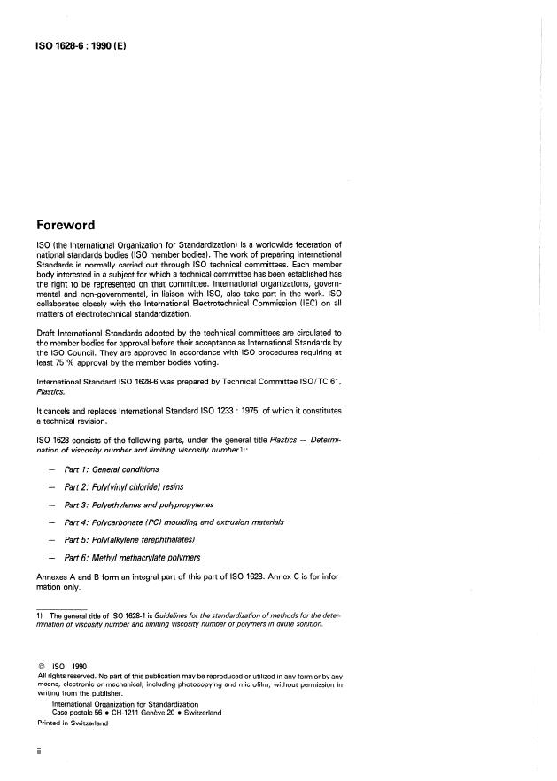ISO 1628-6:1990 ISO 1628-6:1990 - Plastics -- Determination of viscosity number and limiting viscosity number - Page 2 preview