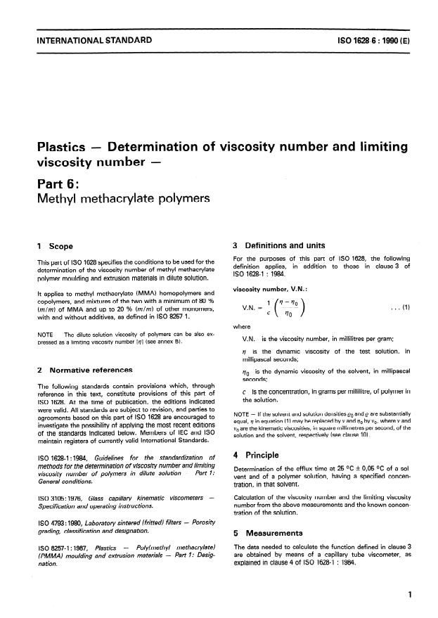 ISO 1628-6:1990 ISO 1628-6:1990 - Plastics -- Determination of viscosity number and limiting viscosity number - Page 3 preview