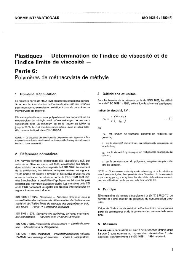 ISO 1628-6:1990 ISO 1628-6:1990 - Plastiques -- Détermination de l'indice de viscosité et de l'indice limite de viscosité - Page 3 preview