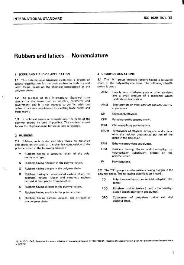 ISO 1629:1976 - Rubbers and latices -- Nomenclature