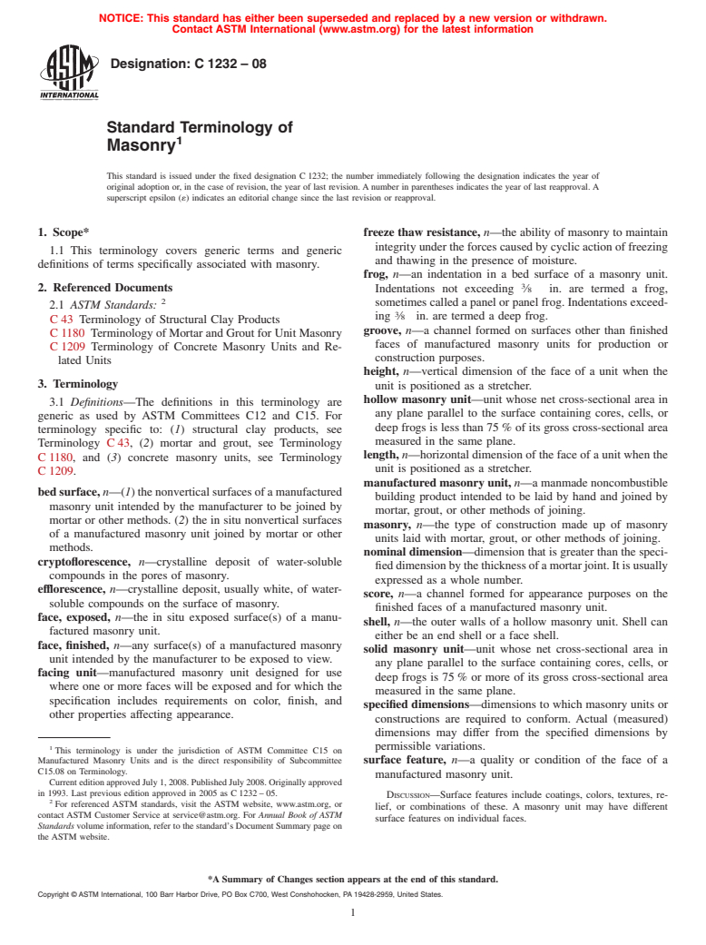 ASTM C1232-08 - Standard Terminology of Masonry