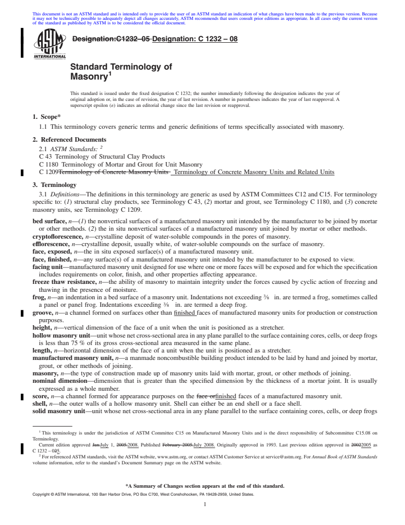 REDLINE ASTM C1232-08 - Standard Terminology of Masonry