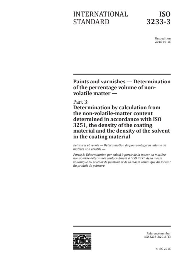 ISO 3233-3:2015 - Paints and varnishes -- Determination of the percentage volume of non-volatile matter
