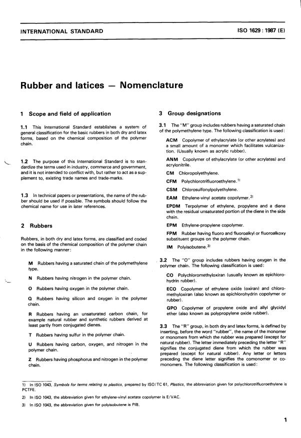 ISO 1629:1987 - Rubber and latices -- Nomenclature